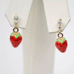 14K Pure Gold Earrings with Enamel & CZ